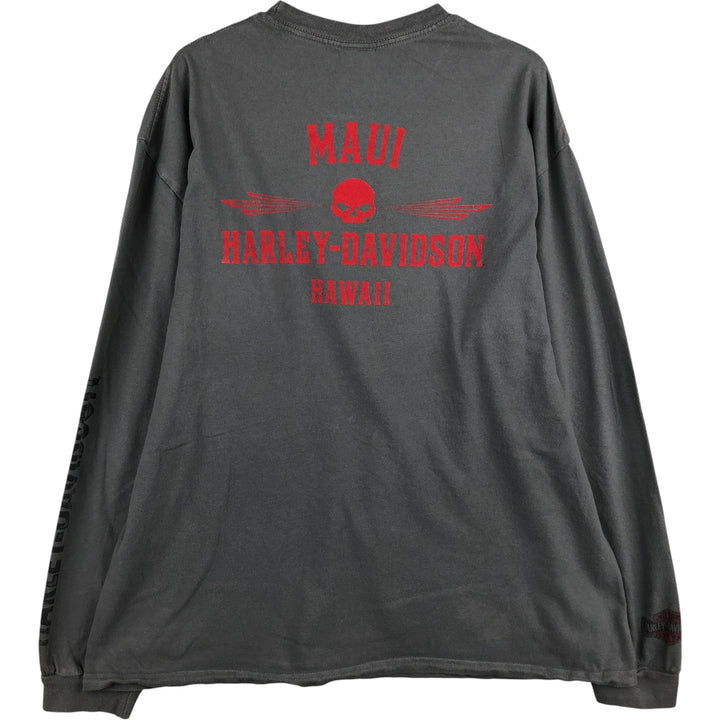 Harley-Davidson Skull Pattern Motorcycle Long Sleeve T-Shirt, Men's Size XL cotton gray type Vintage Second Hand