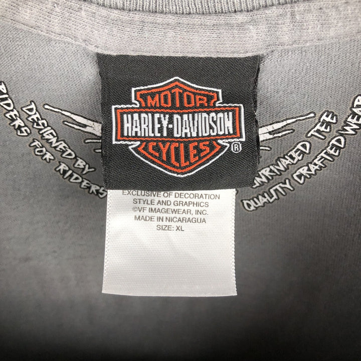 Harley-Davidson Skull Pattern Motorcycle Long Sleeve T-Shirt, Men's Size XL cotton gray type Vintage Second Hand