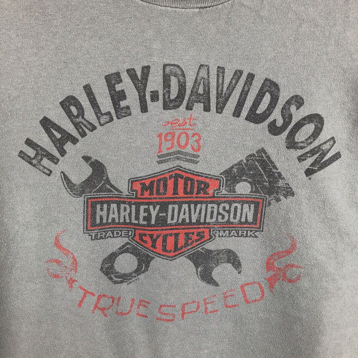 Harley-Davidson Skull Pattern Motorcycle Long Sleeve T-Shirt, Men's Size XL cotton gray type Vintage Second Hand
