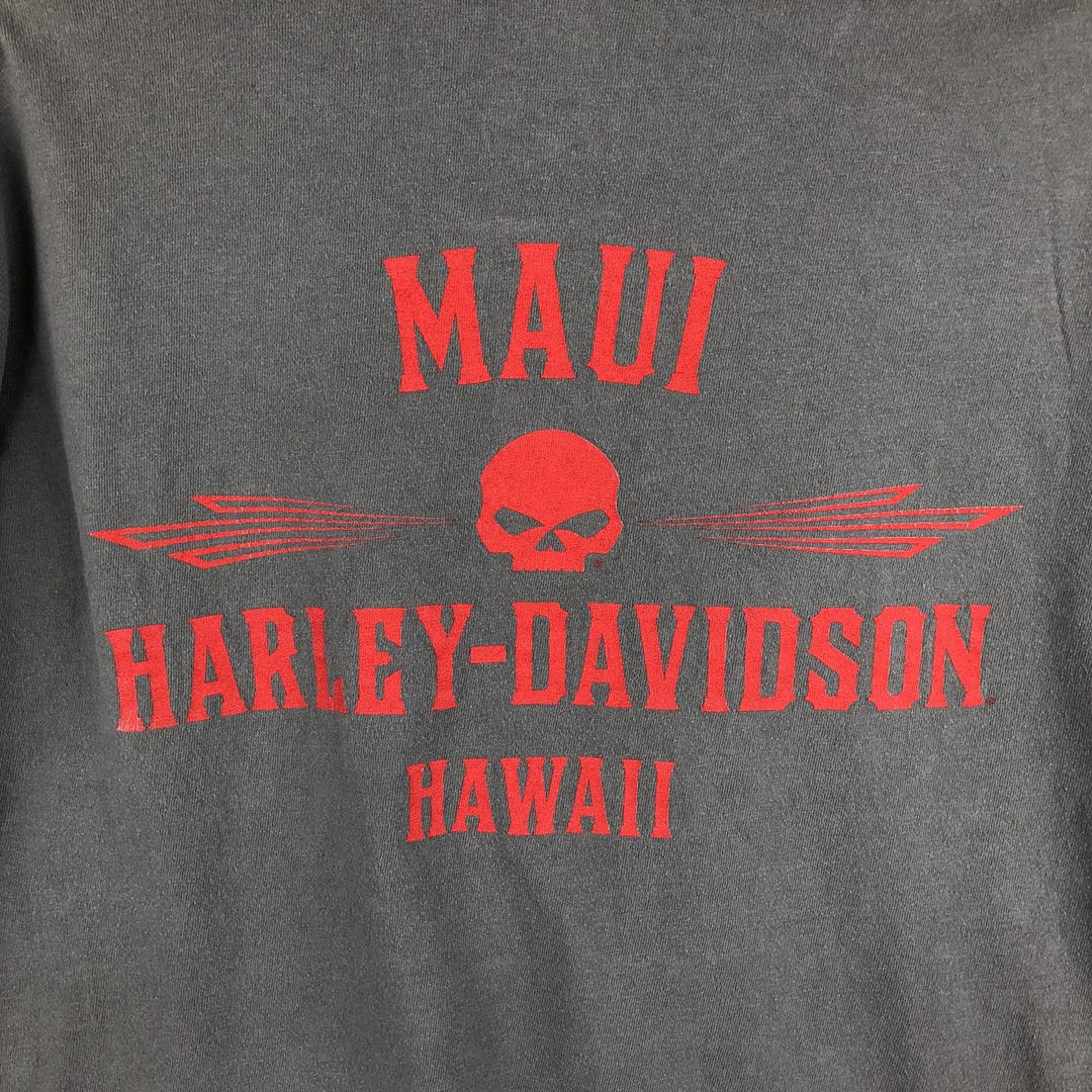 Harley-Davidson Skull Pattern Motorcycle Long Sleeve T-Shirt, Men's Size XL cotton gray type Vintage Second Hand
