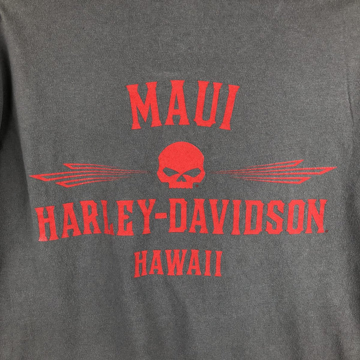 Harley-Davidson Skull Pattern Motorcycle Long Sleeve T-Shirt, Men's Size XL cotton gray type Vintage Second Hand