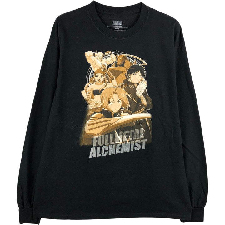 FULLMETAL ALCHEMIST Character Print Long Sleeve T-Shirt, Men's Size L cotton black type Vintage Second Hand