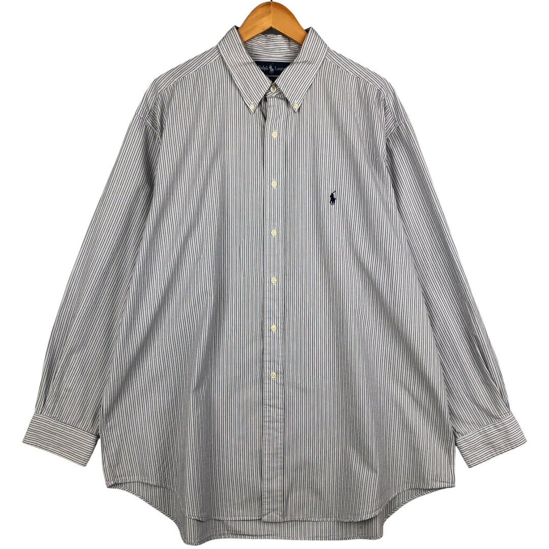 Ralph Lauren YARMOUTH Long Sleeve Button-Down Striped Shirt, Men's XL cotton Blue type light blue Vintage Second Hand