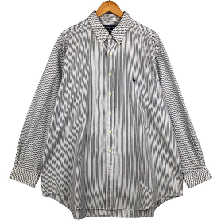 Ralph Lauren YARMOUTH Long Sleeve Button-Down Striped Shirt, Men's XL cotton Blue type light blue Vintage Second Hand