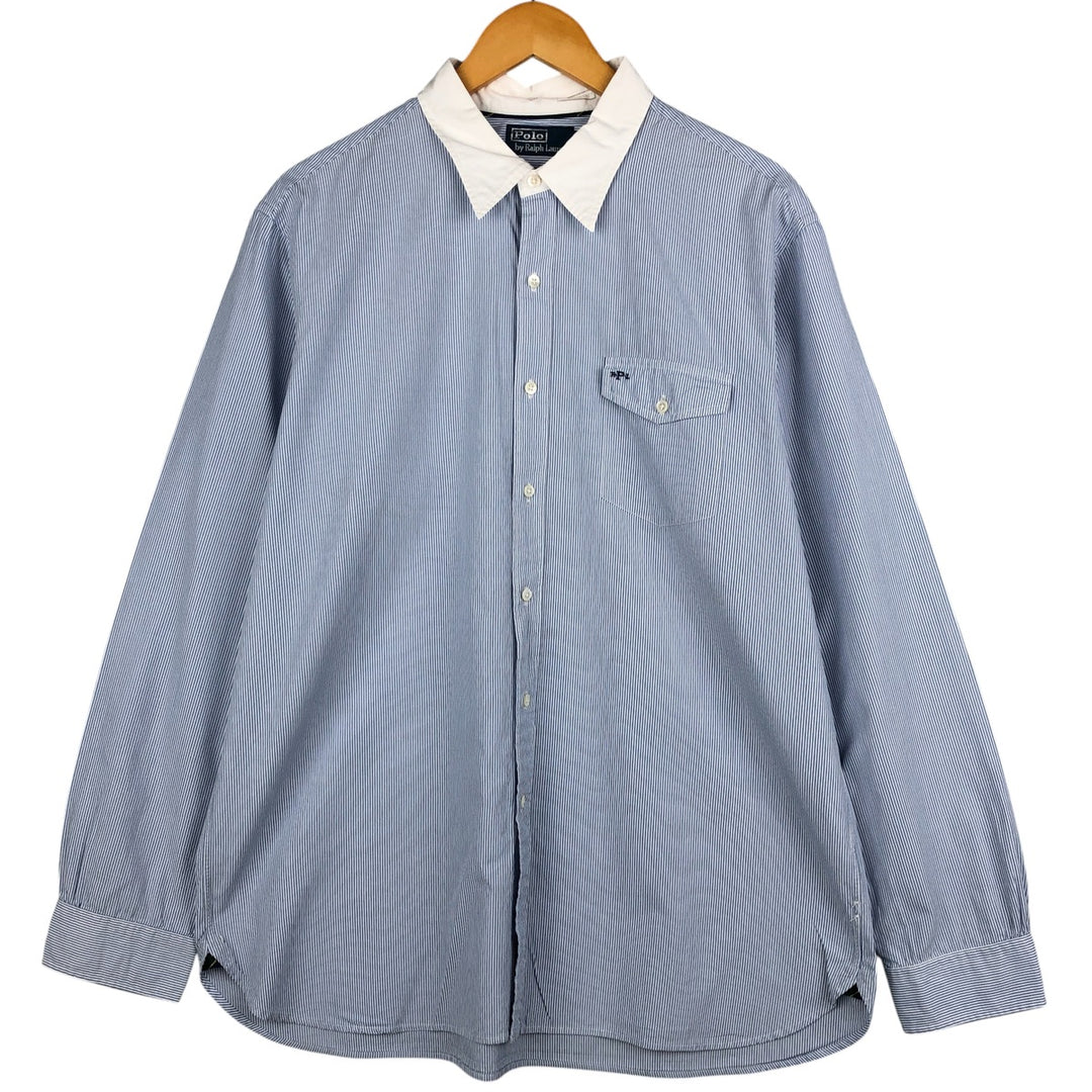 Ralph Lauren POLO by Ralph Lauren Striped Pattern Cleric Shirt, Men's XL cotton Blue type light blue Vintage Second Hand
