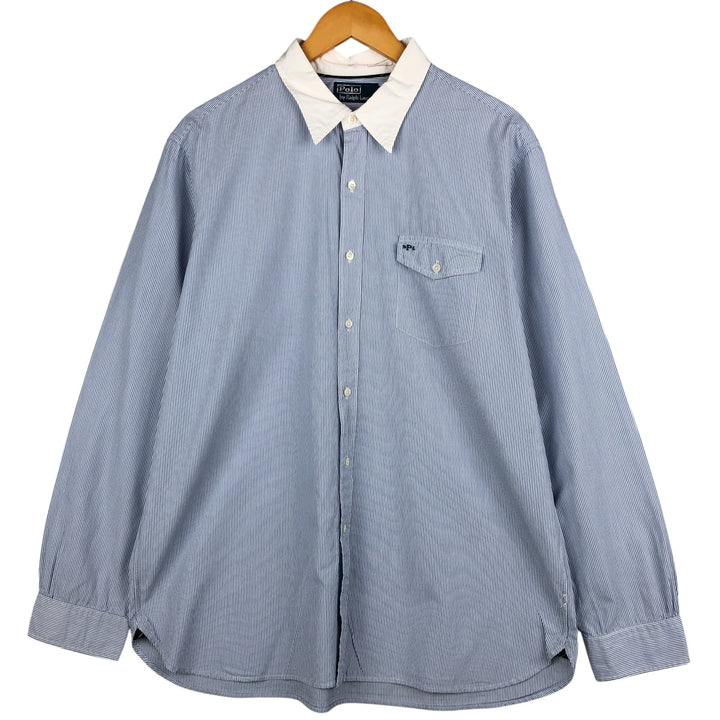 Ralph Lauren POLO by Ralph Lauren Striped Pattern Cleric Shirt, Men's XL cotton Blue type light blue Vintage Second Hand
