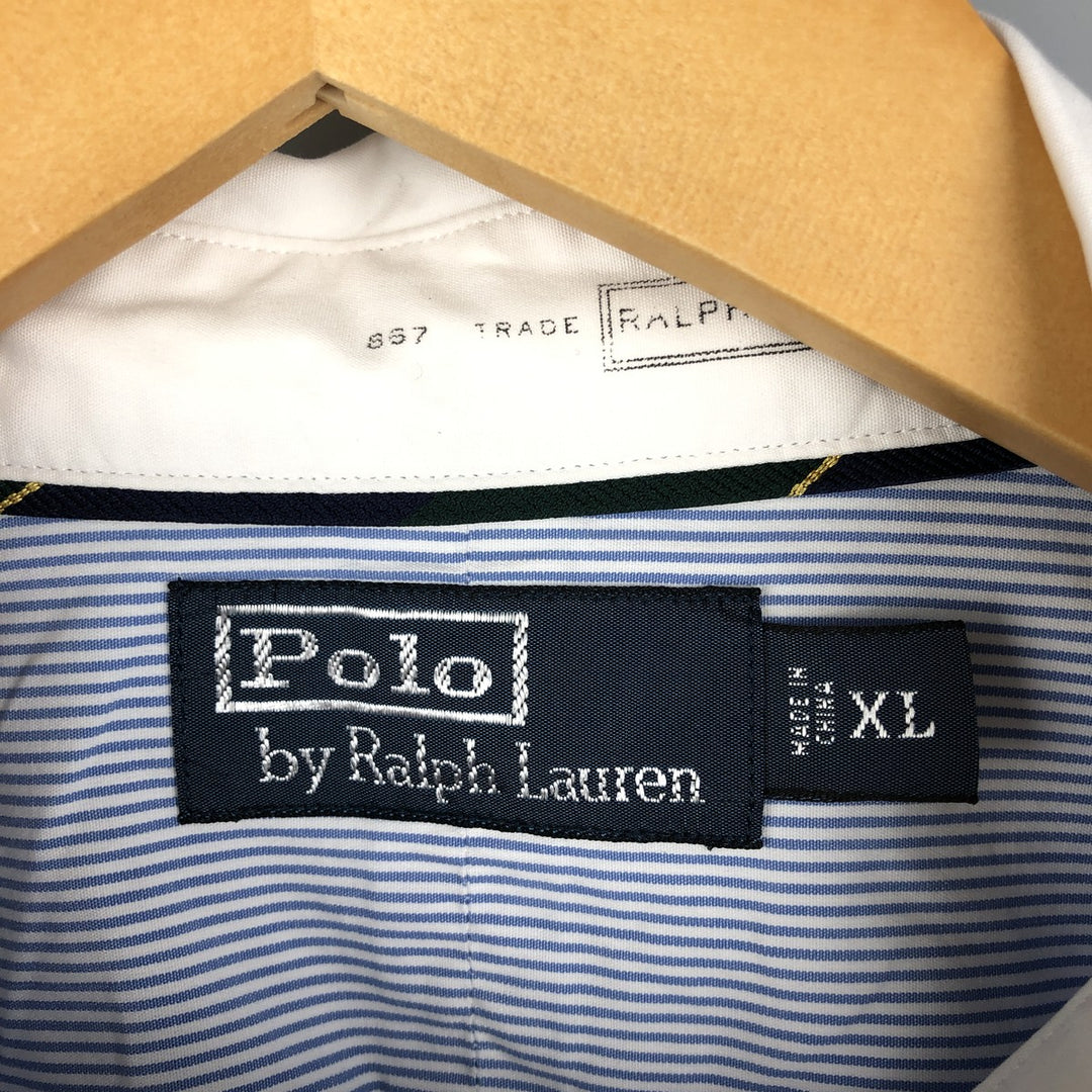 Ralph Lauren POLO by Ralph Lauren Striped Pattern Cleric Shirt, Men's XL cotton Blue type light blue Vintage Second Hand