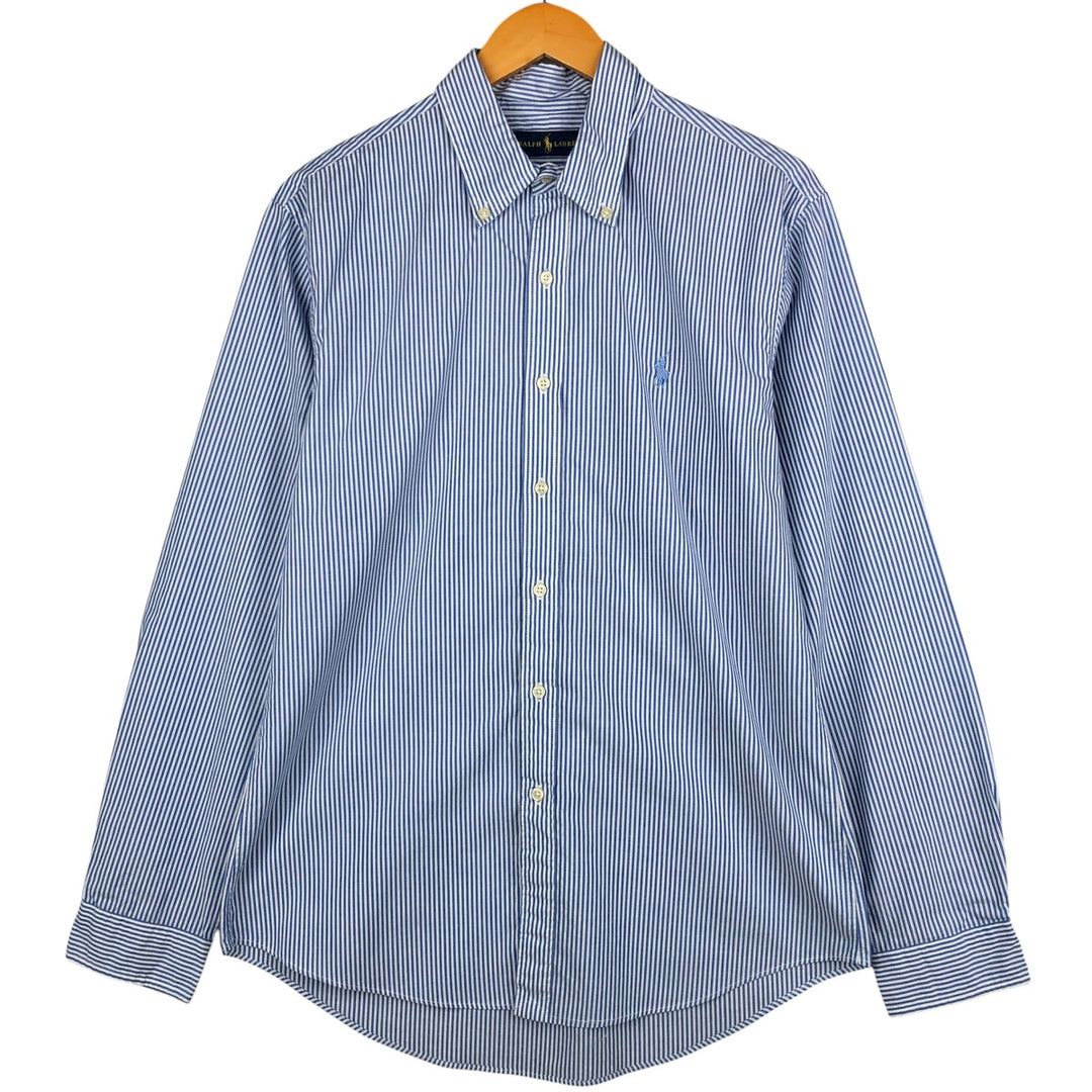 Ralph Lauren long sleeve button down striped shirt, men's size L cotton Navy blue Vintage Second Hand