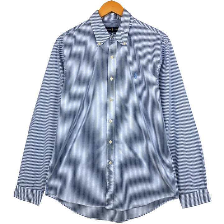 Ralph Lauren long sleeve button down striped shirt, men's size L cotton Navy blue Vintage Second Hand