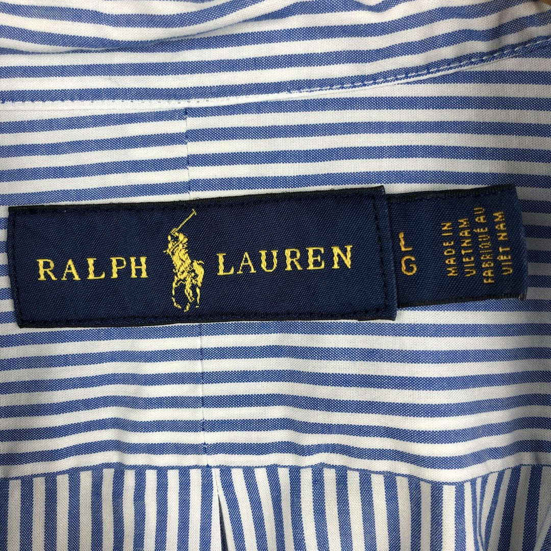 Ralph Lauren long sleeve button down striped shirt, men's size L cotton Navy blue Vintage Second Hand