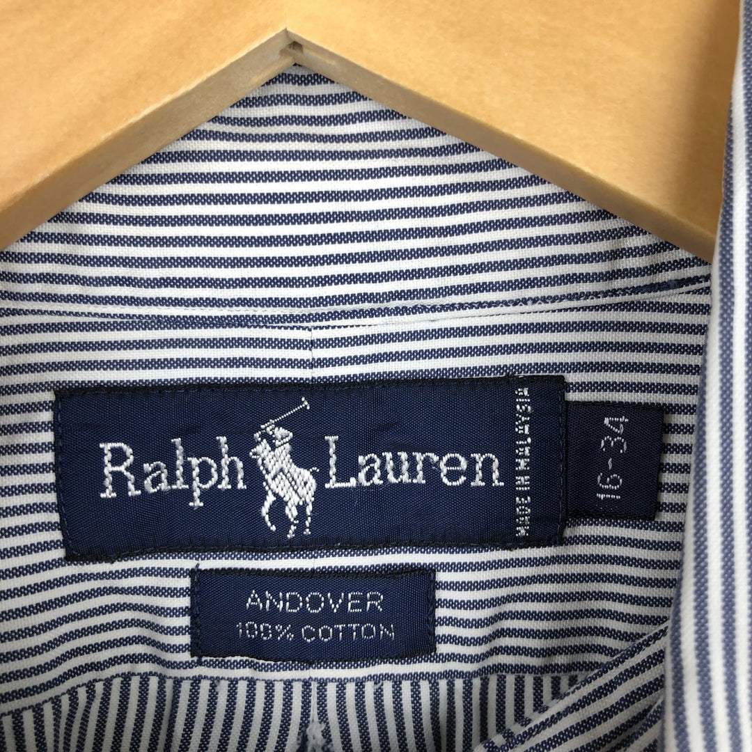 Ralph Lauren ANDOVER long-sleeved button-down striped shirt, men's size L cotton gray type Vintage Second Hand