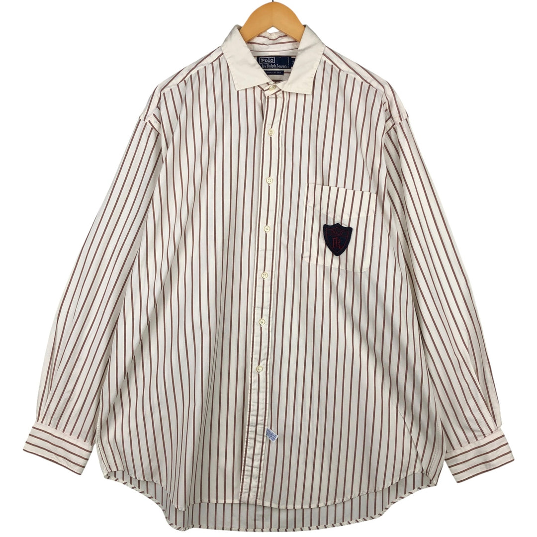 Ralph Lauren POLO by Ralph Lauren Striped Pattern Cleric Shirt, Men's XL cotton beige type brown Vintage Second Hand