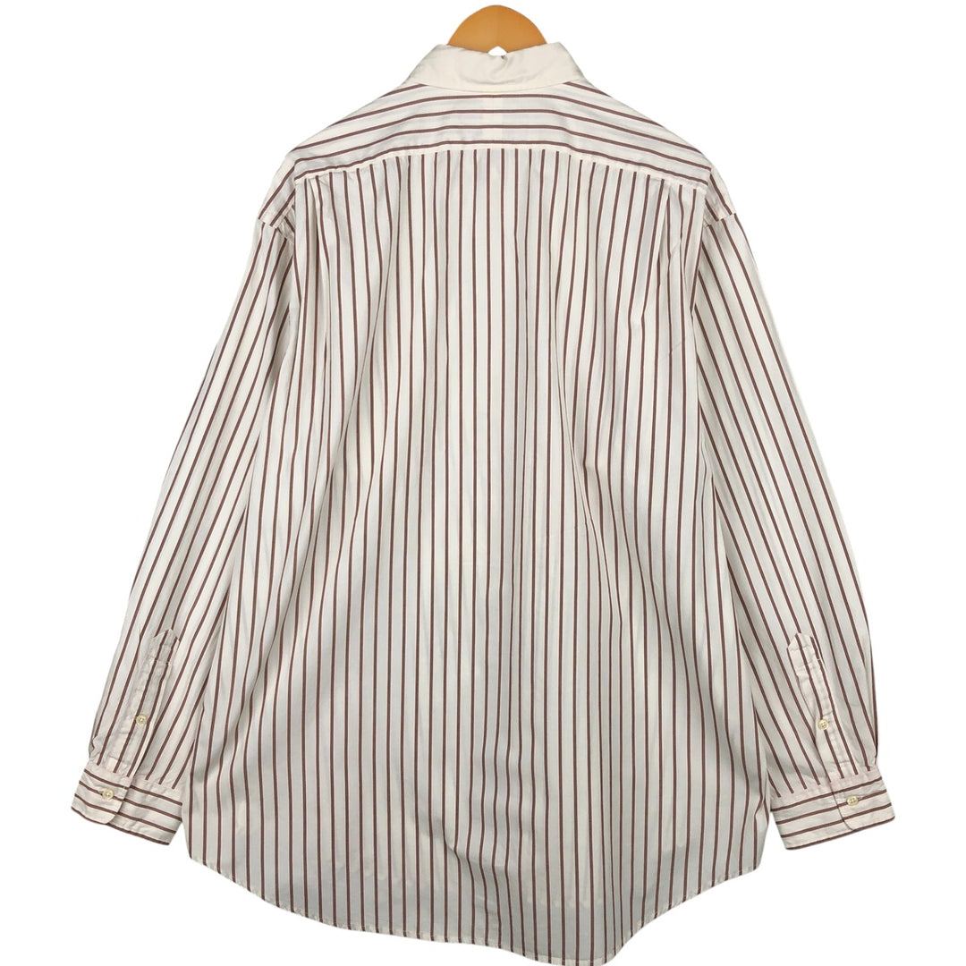 Ralph Lauren POLO by Ralph Lauren Striped Pattern Cleric Shirt, Men's XL cotton beige type brown Vintage Second Hand