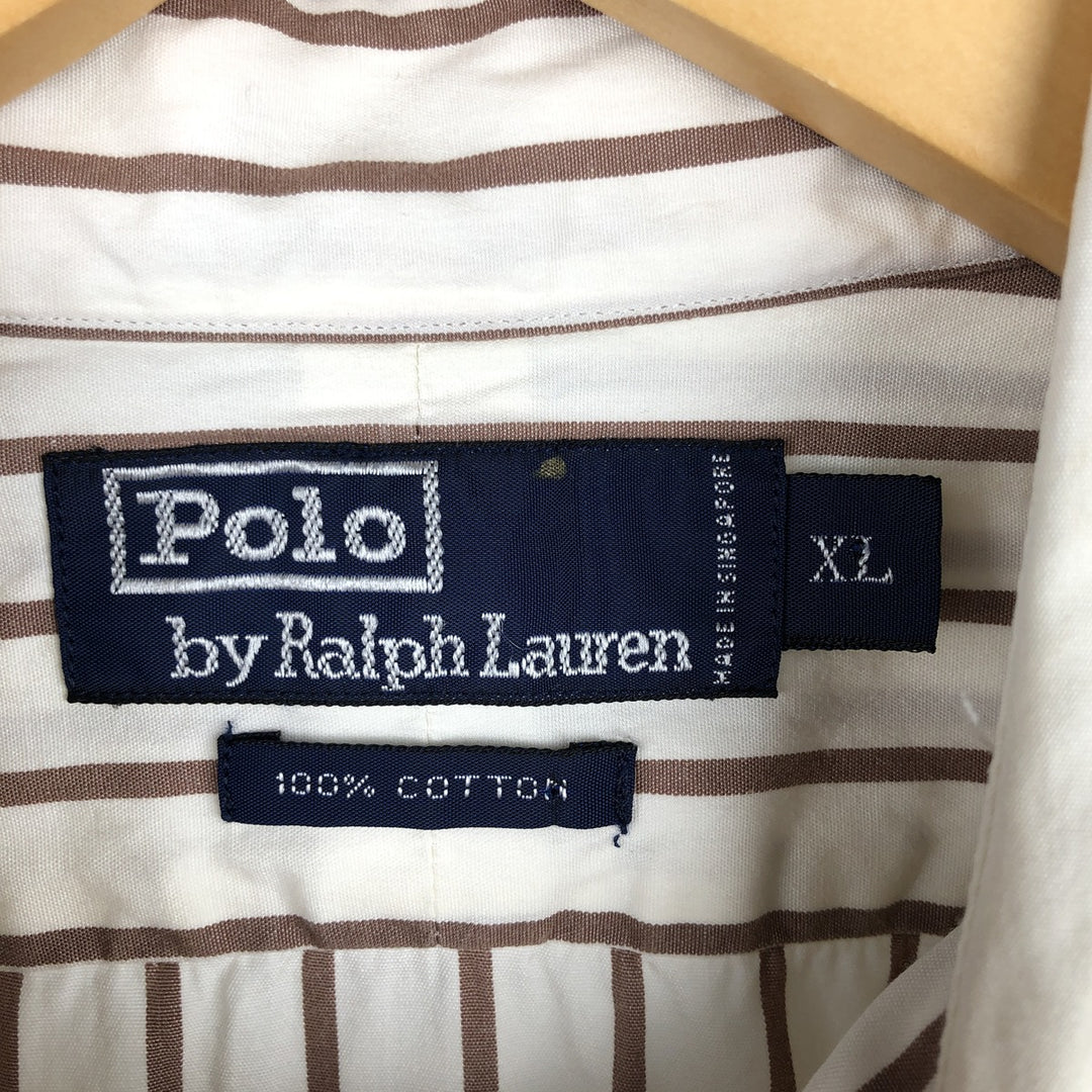 Ralph Lauren POLO by Ralph Lauren Striped Pattern Cleric Shirt, Men's XL cotton beige type brown Vintage Second Hand