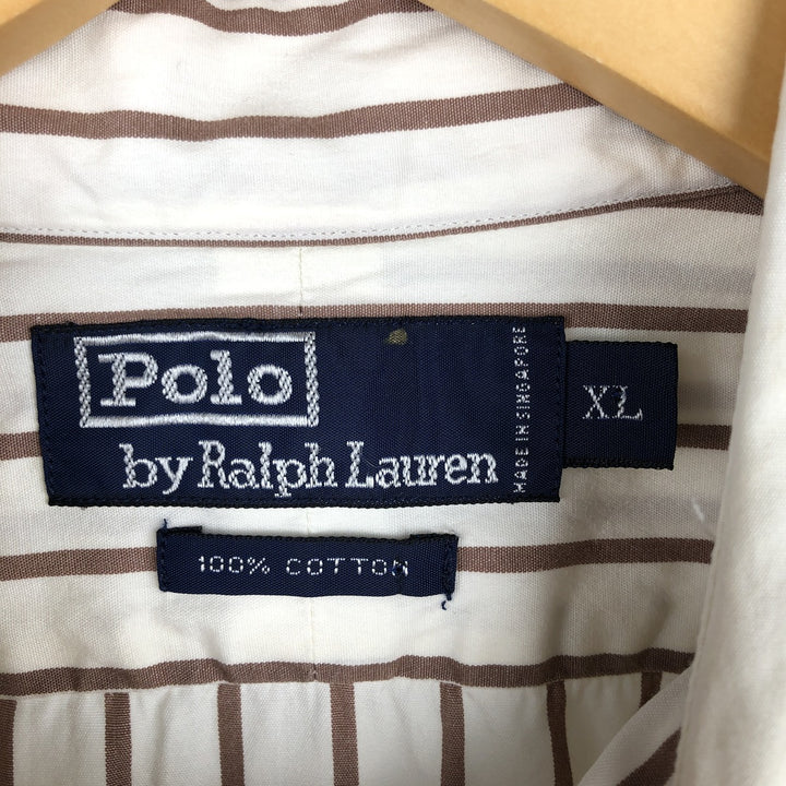 Ralph Lauren POLO by Ralph Lauren Striped Pattern Cleric Shirt, Men's XL cotton beige type brown Vintage Second Hand