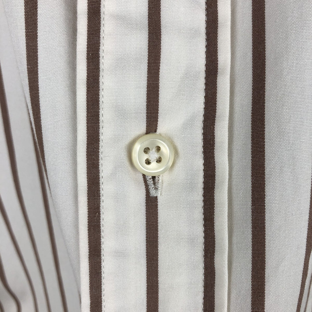 Ralph Lauren POLO by Ralph Lauren Striped Pattern Cleric Shirt, Men's XL cotton beige type brown Vintage Second Hand
