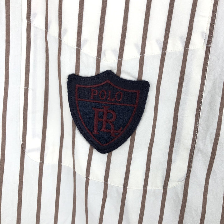 Ralph Lauren POLO by Ralph Lauren Striped Pattern Cleric Shirt, Men's XL cotton beige type brown Vintage Second Hand