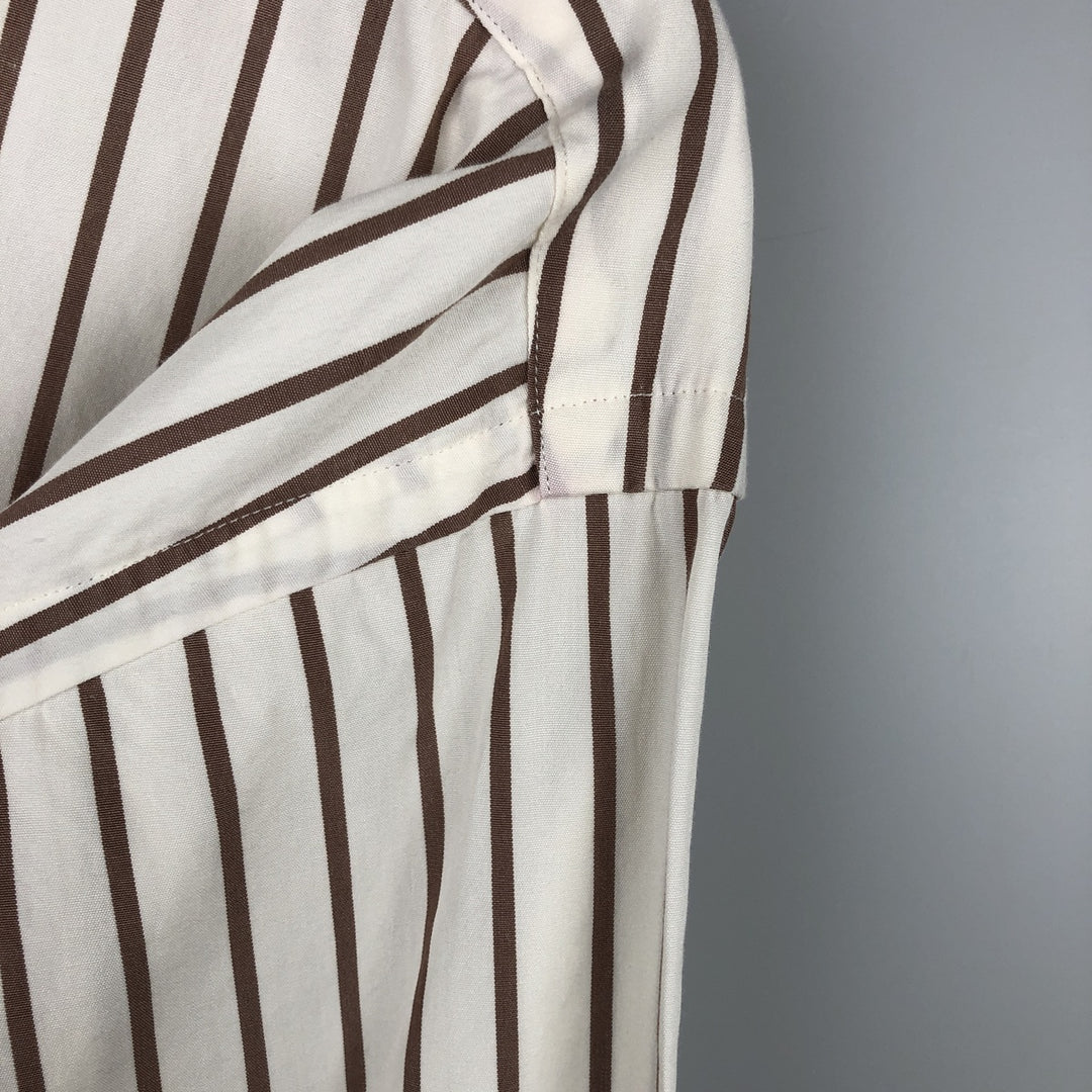 Ralph Lauren POLO by Ralph Lauren Striped Pattern Cleric Shirt, Men's XL cotton beige type brown Vintage Second Hand