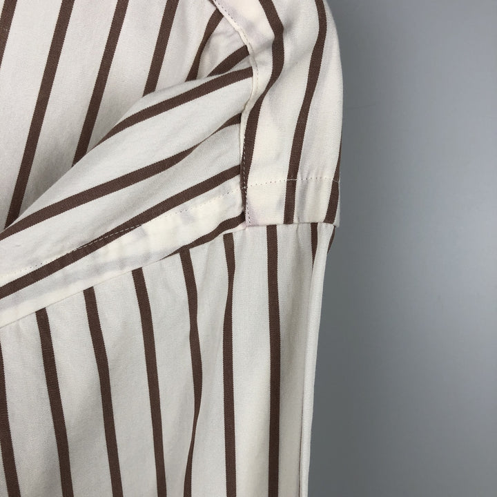 Ralph Lauren POLO by Ralph Lauren Striped Pattern Cleric Shirt, Men's XL cotton beige type brown Vintage Second Hand
