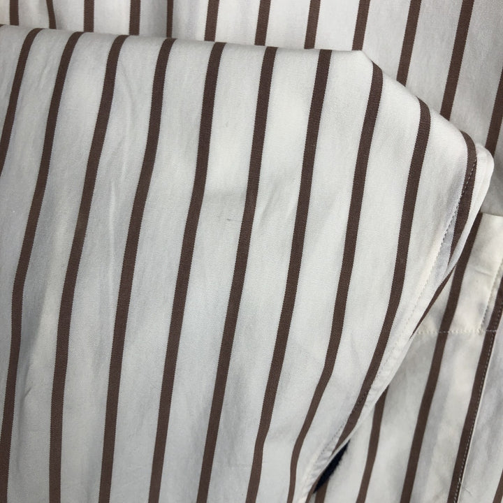 Ralph Lauren POLO by Ralph Lauren Striped Pattern Cleric Shirt, Men's XL cotton beige type brown Vintage Second Hand