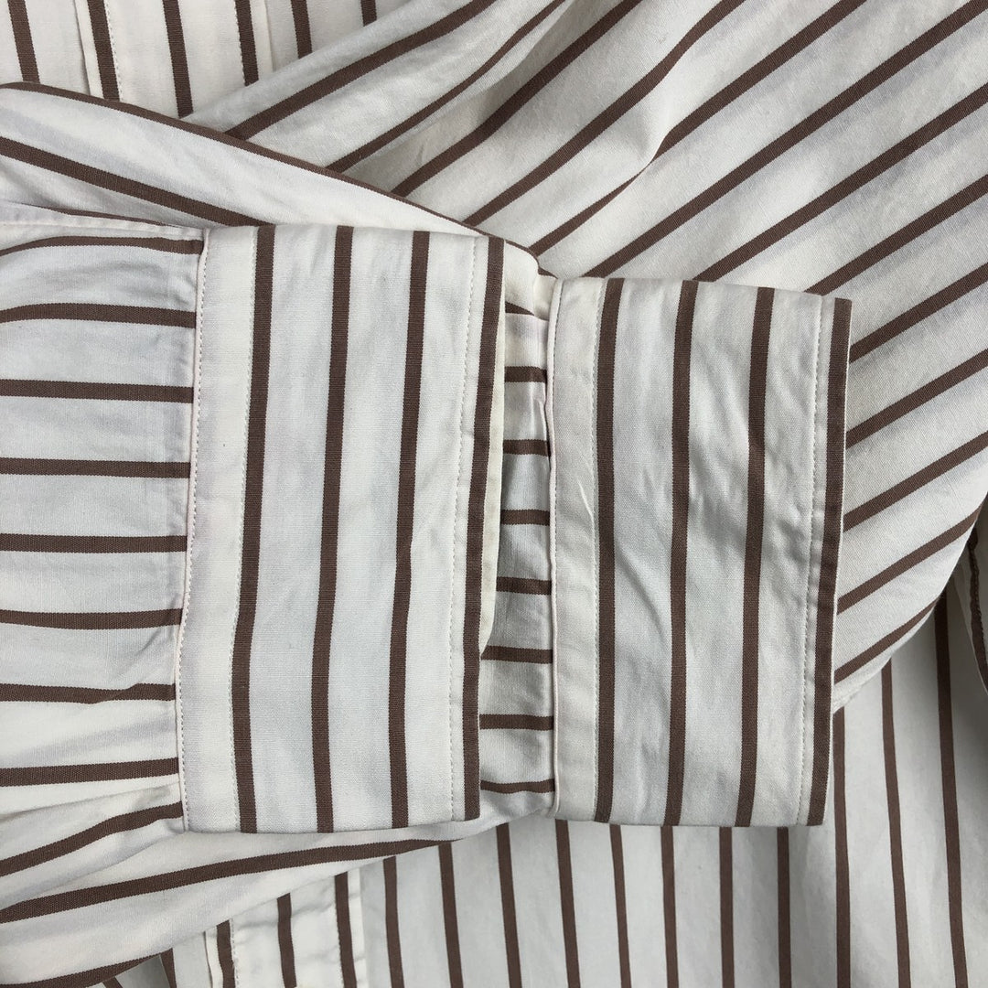 Ralph Lauren POLO by Ralph Lauren Striped Pattern Cleric Shirt, Men's XL cotton beige type brown Vintage Second Hand