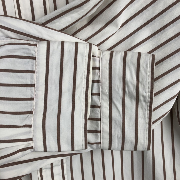 Ralph Lauren POLO by Ralph Lauren Striped Pattern Cleric Shirt, Men's XL cotton beige type brown Vintage Second Hand