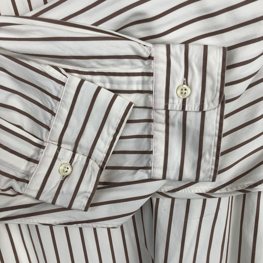 Ralph Lauren POLO by Ralph Lauren Striped Pattern Cleric Shirt, Men's XL cotton beige type brown Vintage Second Hand