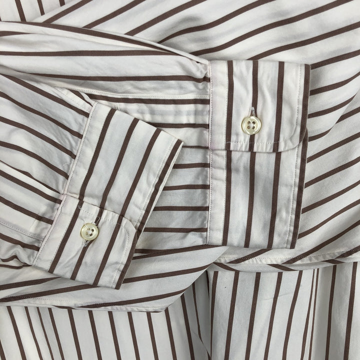 Ralph Lauren POLO by Ralph Lauren Striped Pattern Cleric Shirt, Men's XL cotton beige type brown Vintage Second Hand