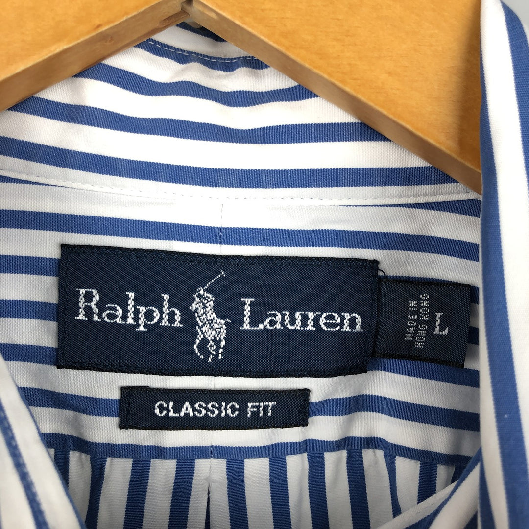 Ralph Lauren Classic Fit Long Sleeve Button Down Striped Shirt, Men's Size L cotton blue type Vintage Second Hand
