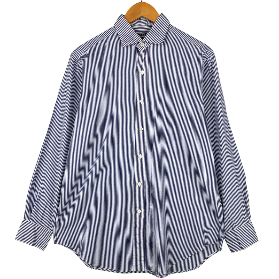 Ralph Lauren POLO by Ralph Lauren Estate wide-collar long-sleeved striped shirt, men's size M cotton Navy blue Vintage Second Hand