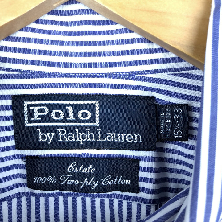 Ralph Lauren POLO by Ralph Lauren Estate wide-collar long-sleeved striped shirt, men's size M cotton Navy blue Vintage Second Hand
