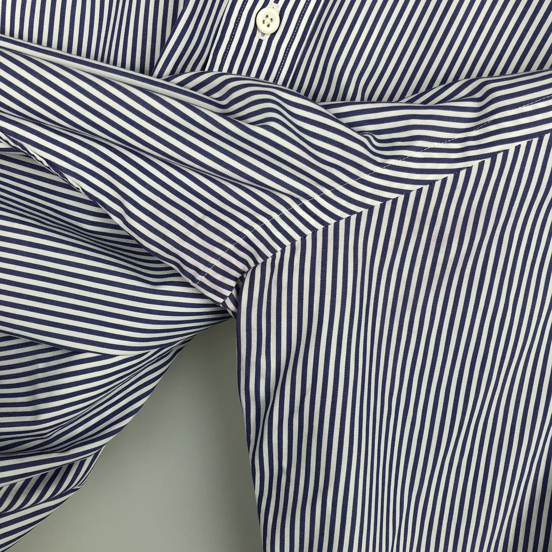 Ralph Lauren POLO by Ralph Lauren Estate wide-collar long-sleeved striped shirt, men's size M cotton Navy blue Vintage Second Hand