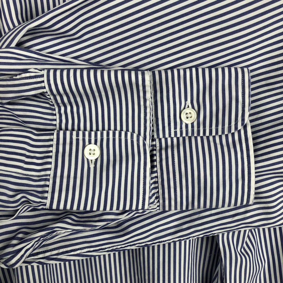 Ralph Lauren POLO by Ralph Lauren Estate wide-collar long-sleeved striped shirt, men's size M cotton Navy blue Vintage Second Hand