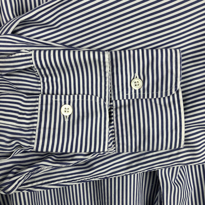 Ralph Lauren POLO by Ralph Lauren Estate wide-collar long-sleeved striped shirt, men's size M cotton Navy blue Vintage Second Hand
