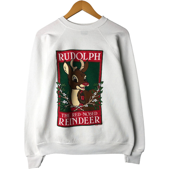 90'S TULTEX THE RED-NOSED REINDEER character sweatshirt, Made in USA, Men's size M cotton white type Vintage Second Hand