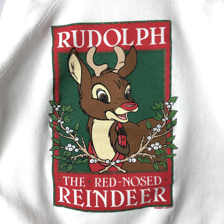 90'S TULTEX THE RED-NOSED REINDEER character sweatshirt, Made in USA, Men's size M cotton white type Vintage Second Hand