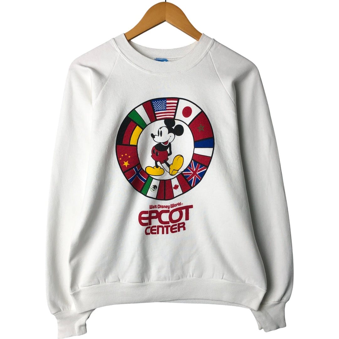 Vintage 1980'S Disney Mickey Mouse Flag Pattern Sweatshirt, Made in USA, Men's Size Medium cotton white type Vintage Second Hand