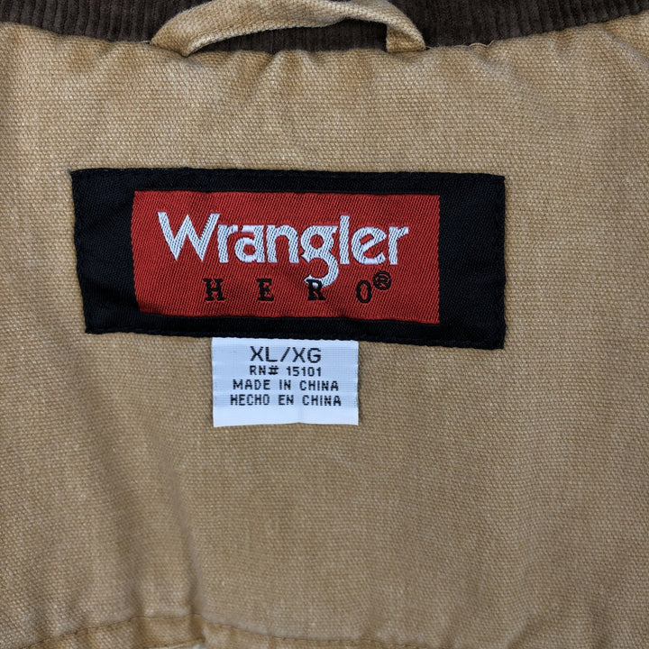 90s-00'S Wrangler HERO Duck Vest, Men's XL, Vintage cotton beige type brown Vintage Second Hand