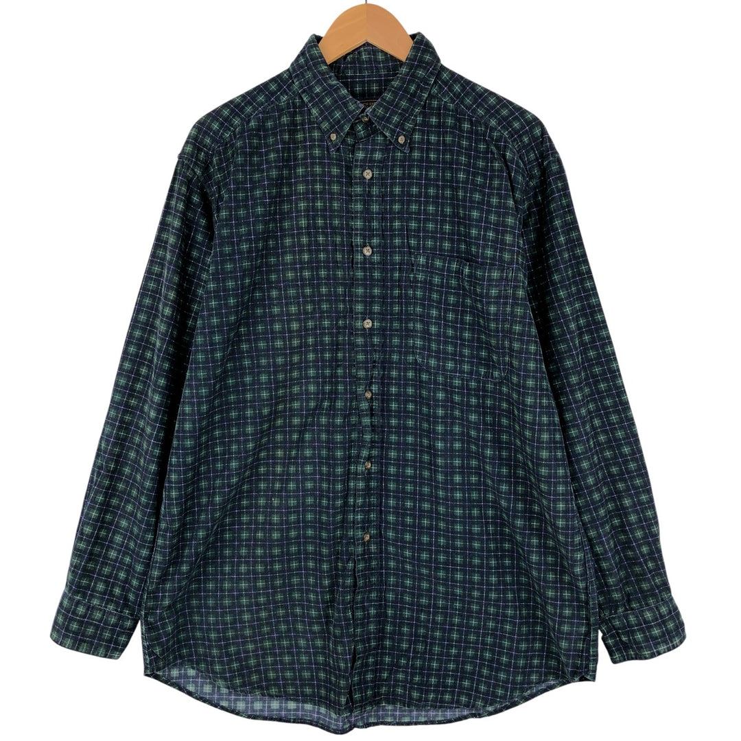 WOOLRICH Check Pattern Long Sleeve Button-Down Corduroy Shirt, Men's Size XL cotton navy blue type Vintage Second Hand