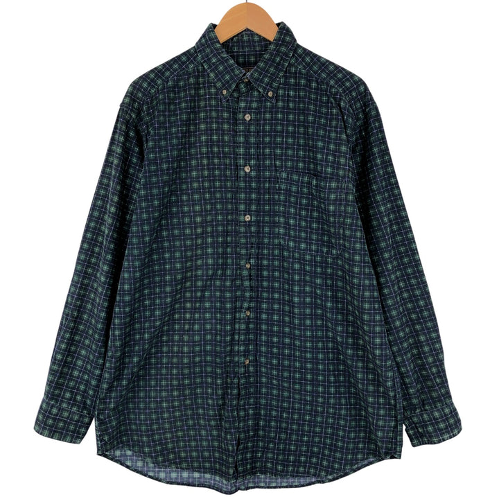 WOOLRICH Check Pattern Long Sleeve Button-Down Corduroy Shirt, Men's Size XL cotton navy blue type Vintage Second Hand