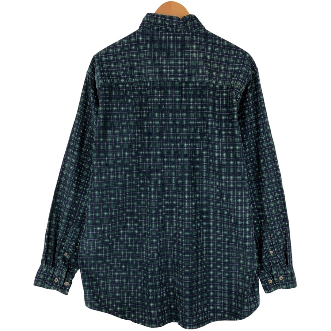 WOOLRICH Check Pattern Long Sleeve Button-Down Corduroy Shirt, Men's Size XL cotton navy blue type Vintage Second Hand