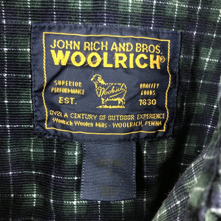 WOOLRICH Check Pattern Long Sleeve Button-Down Corduroy Shirt, Men's Size XL cotton navy blue type Vintage Second Hand
