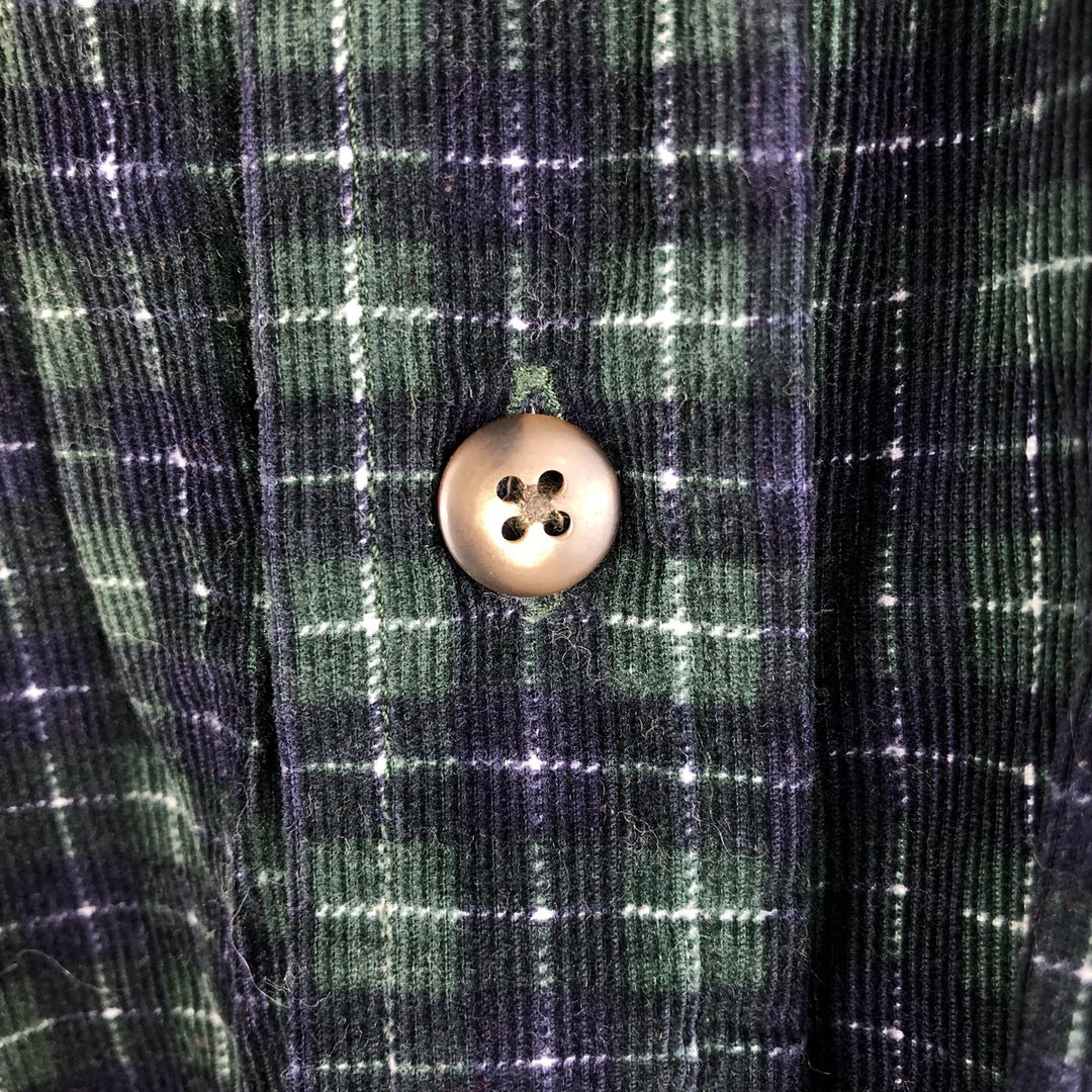 WOOLRICH Check Pattern Long Sleeve Button-Down Corduroy Shirt, Men's Size XL cotton navy blue type Vintage Second Hand