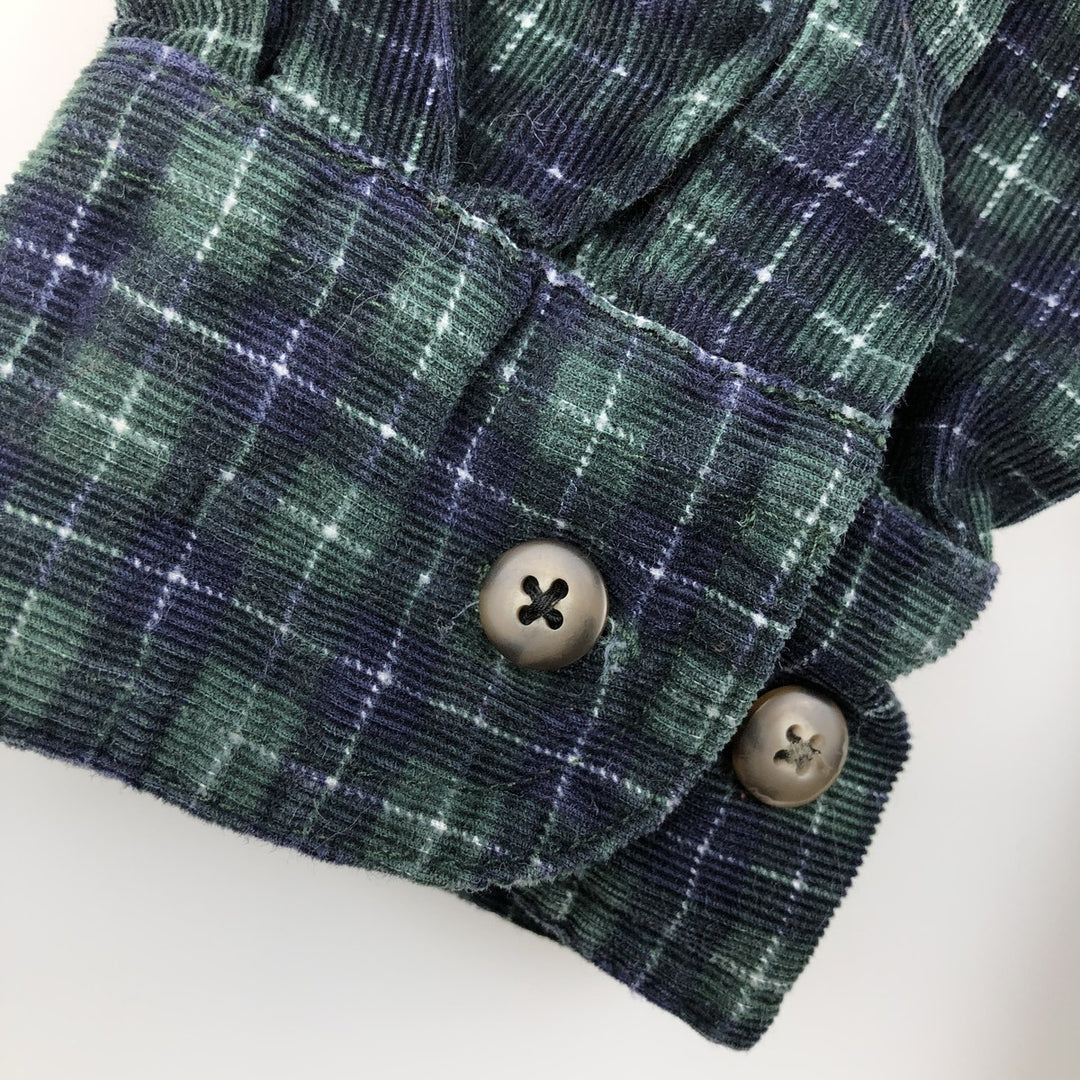 WOOLRICH Check Pattern Long Sleeve Button-Down Corduroy Shirt, Men's Size XL cotton navy blue type Vintage Second Hand