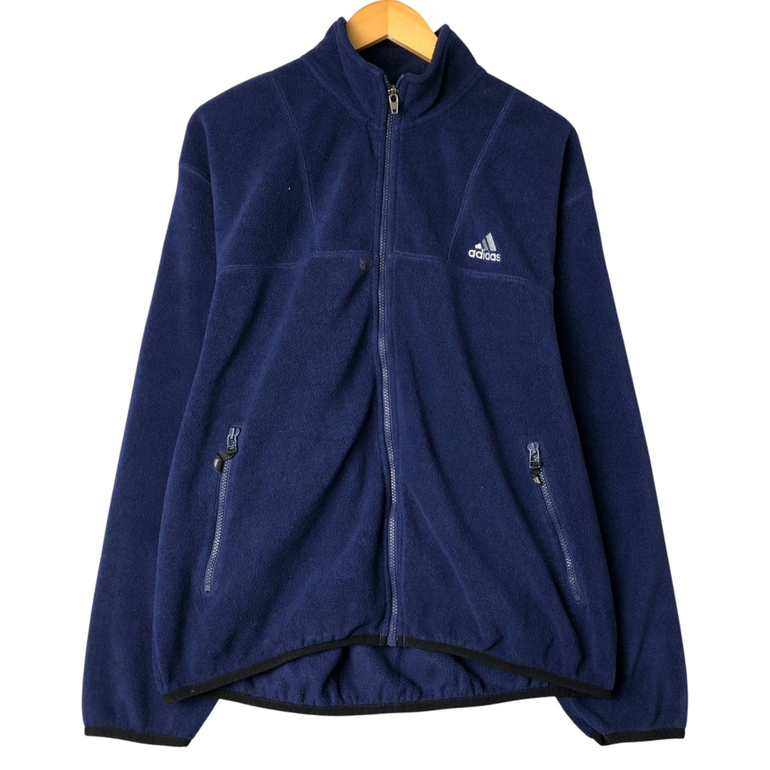 90s-00'S Adidas fleece jacket, men's size L polyester Navy blue Vintage Second Hand