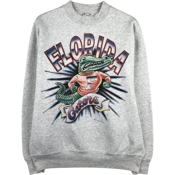 90'S Fruit of the Loom Crocodile Pattern College Character Sweatshirt, Made in USA, Men's Size L cotton gray type Vintage Second Hand