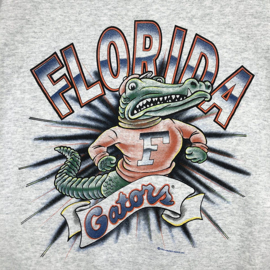 90'S Fruit of the Loom Crocodile Pattern College Character Sweatshirt, Made in USA, Men's Size L cotton gray type Vintage Second Hand