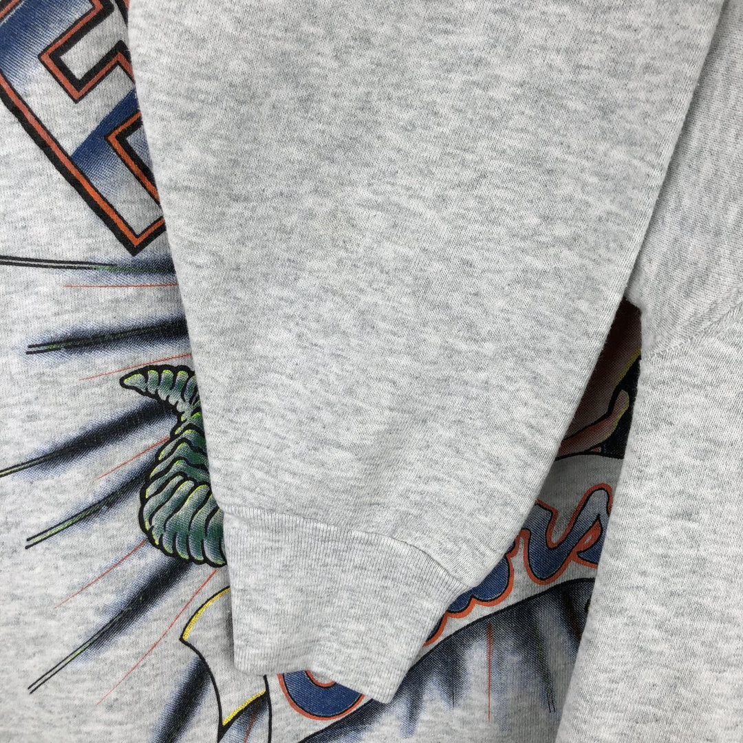 90'S Fruit of the Loom Crocodile Pattern College Character Sweatshirt, Made in USA, Men's Size L cotton gray type Vintage Second Hand