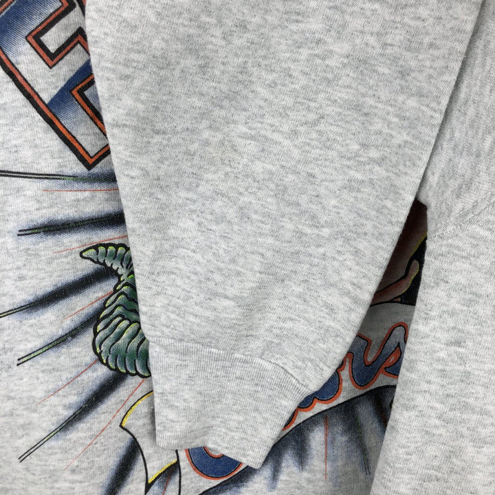 90'S Fruit of the Loom Crocodile Pattern College Character Sweatshirt, Made in USA, Men's Size L cotton gray type Vintage Second Hand