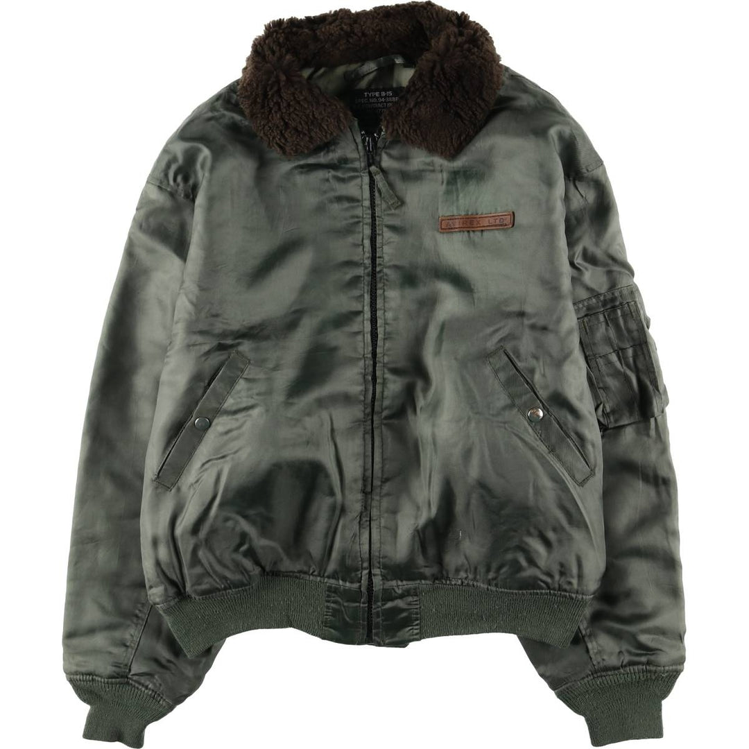 Avirex B-15 Type Padded Military Flight Jacket, Made in USA, Men's Size L Nylon Khaki type Vintage Second Hand
